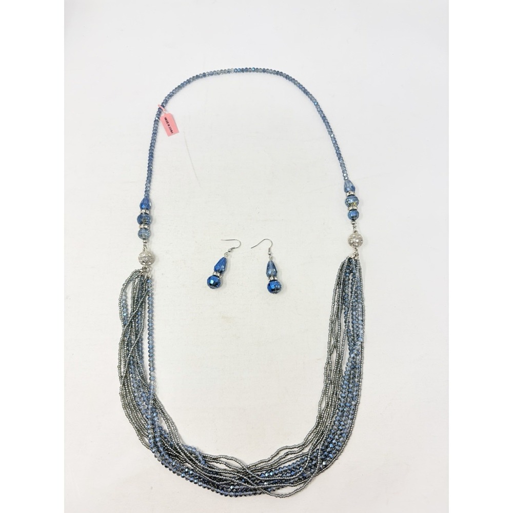 Shop LC Blue Glass/White Austrian Crystal Earrings/Drape Necklace Set 5573